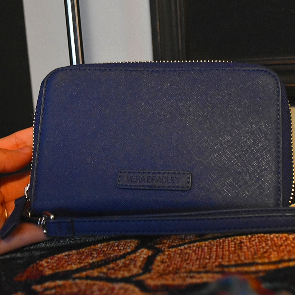 Vera Bradley Blue Faux Leather Wallet w/ Wristlet Strap